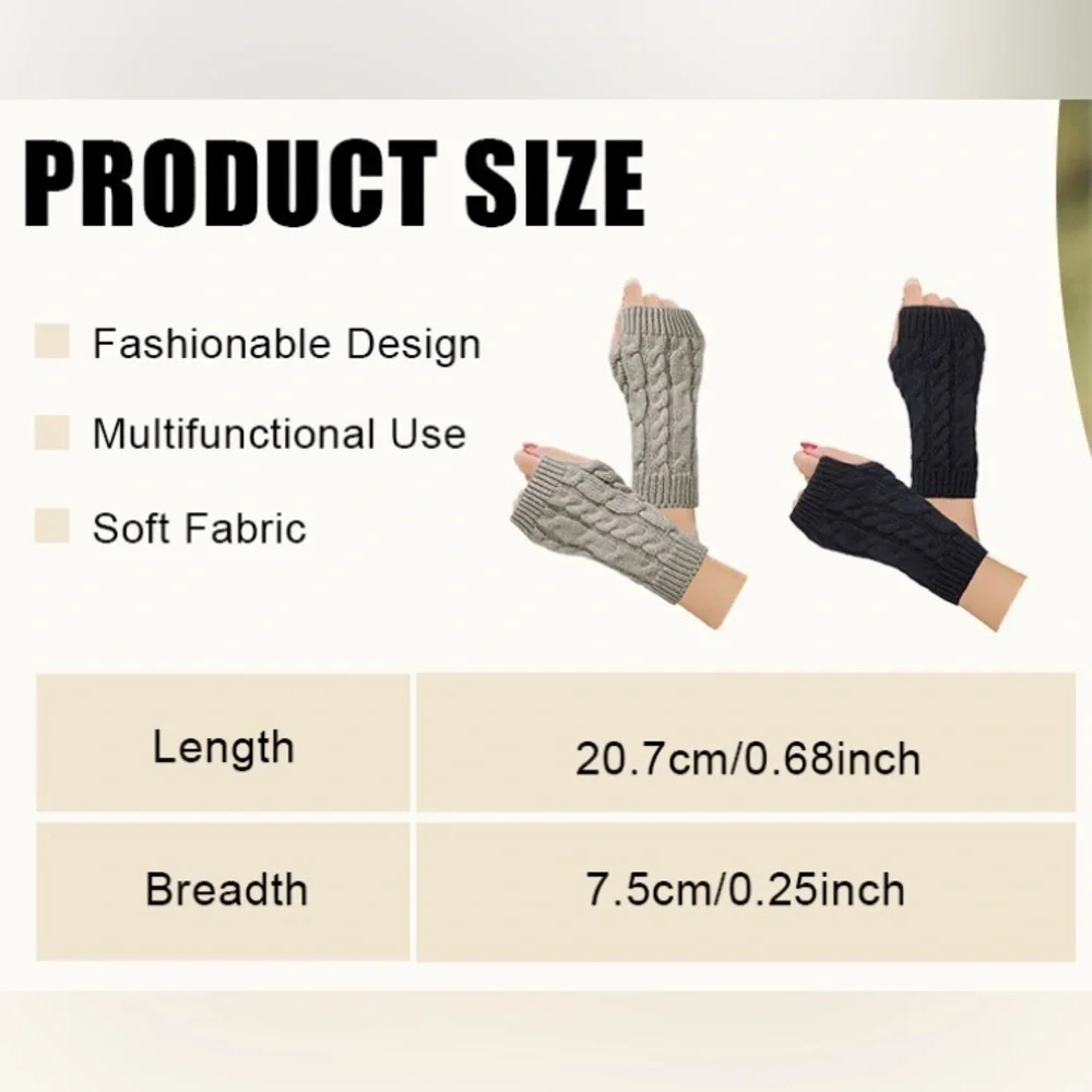 Warm, Soft, Cable Knit Fingerless Gloves, Choice of Color